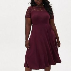 Torrid Super Soft Knit and Lace Burgundy Purple Midi Dress